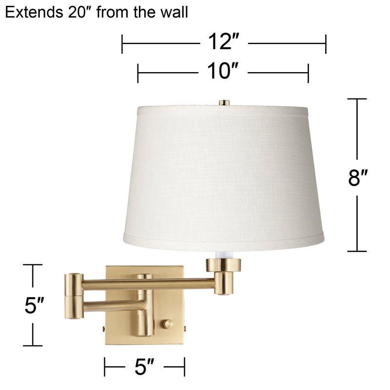 Barnes and Ivy Modern Swing Arm Wall Lamp Warm Antique Brass Plug-In Light Fixture White Linen Drum Shade Bedroom Bedside Reading