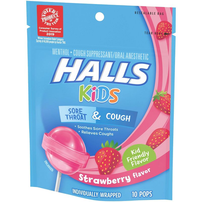 Halls Kids Cough & Sore Throat Pops - Strawberry - 10ct