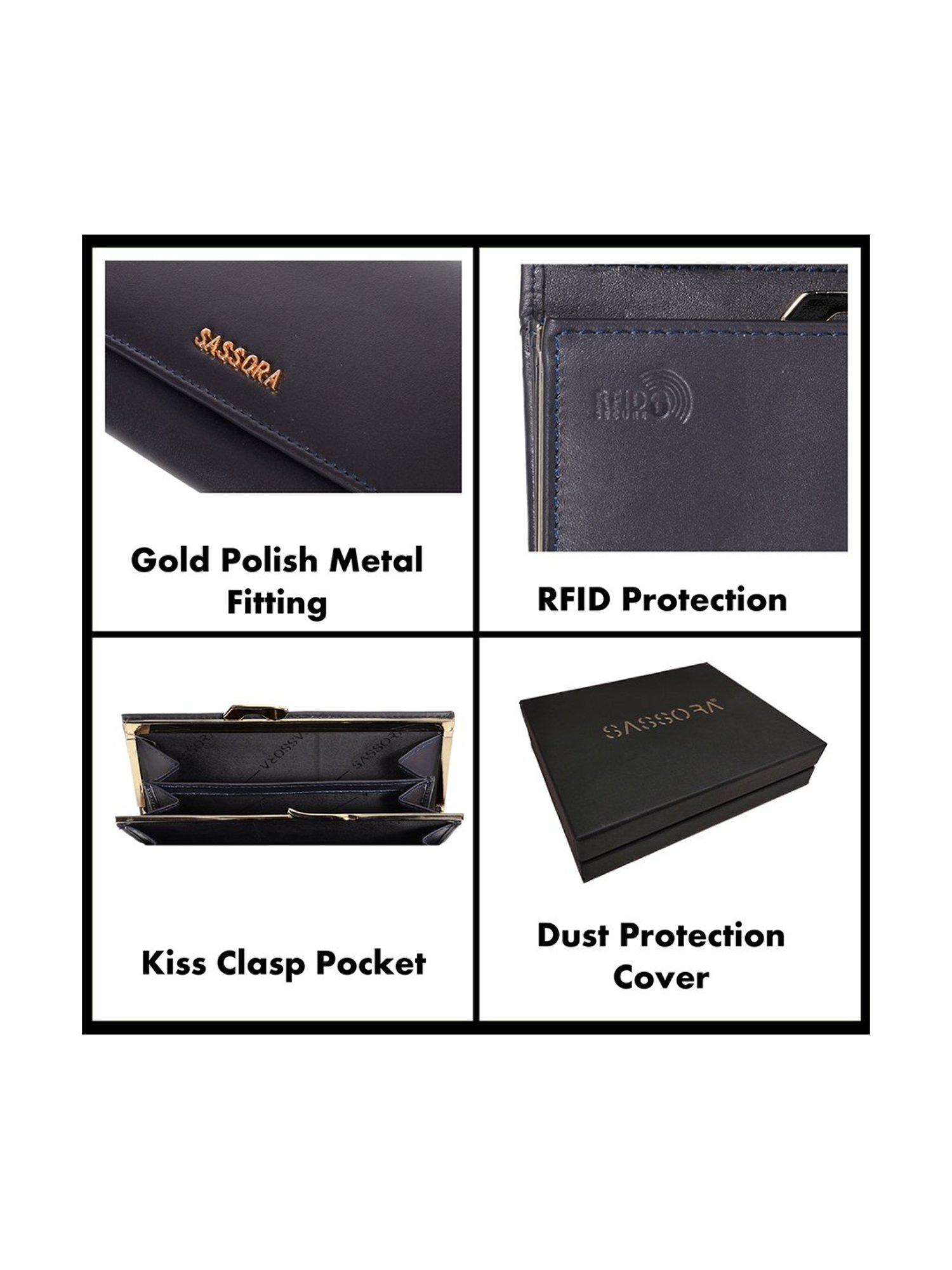 SASSORA Navy Solid Rfid Wallet for Women