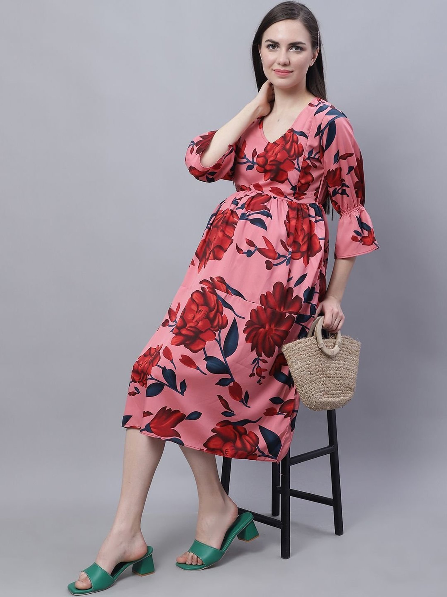 Moms Maternity Pink Printed Dress