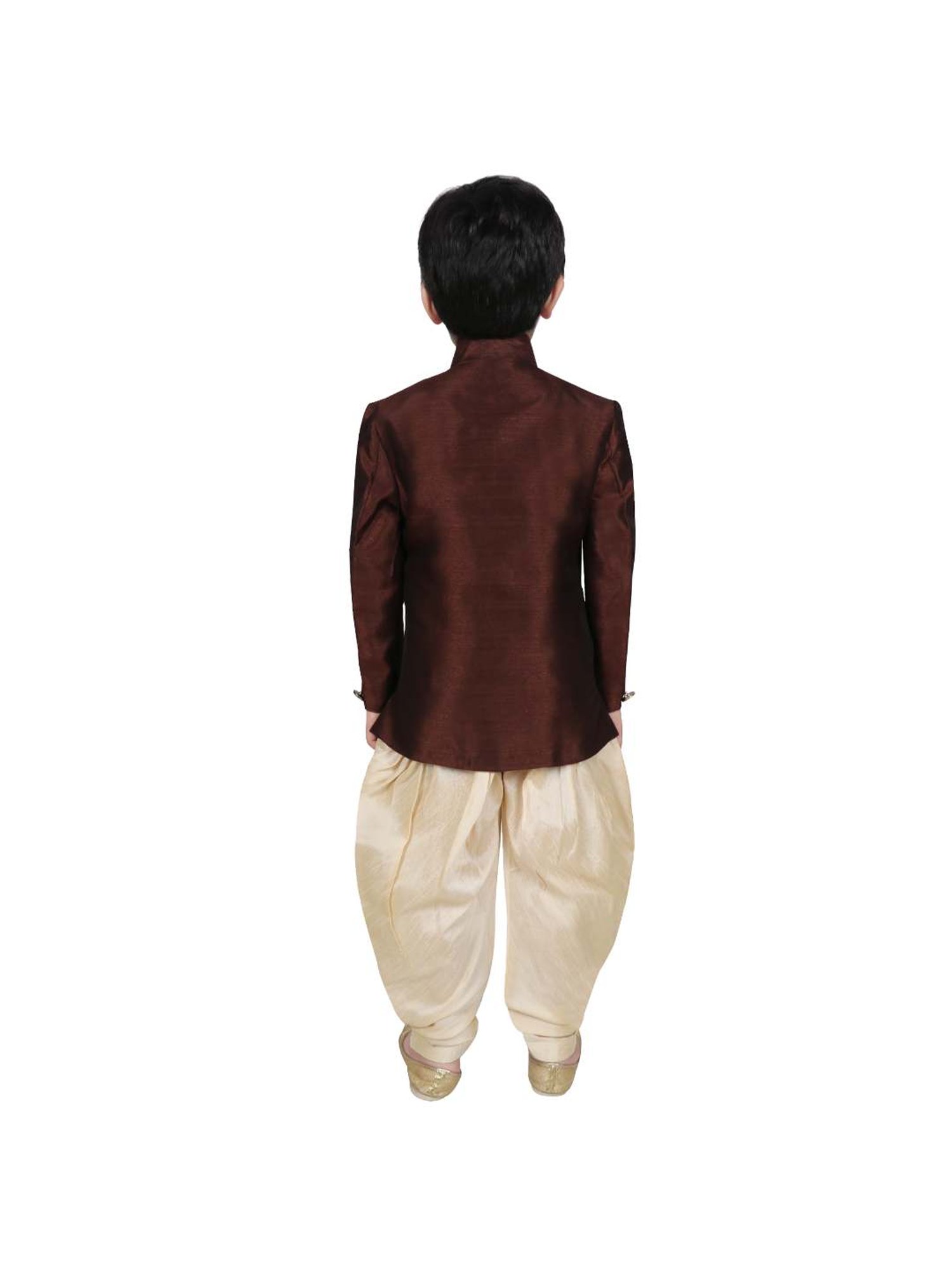 SG Yuvraj Kids Brown & White Solid Sherwani with Pyjama