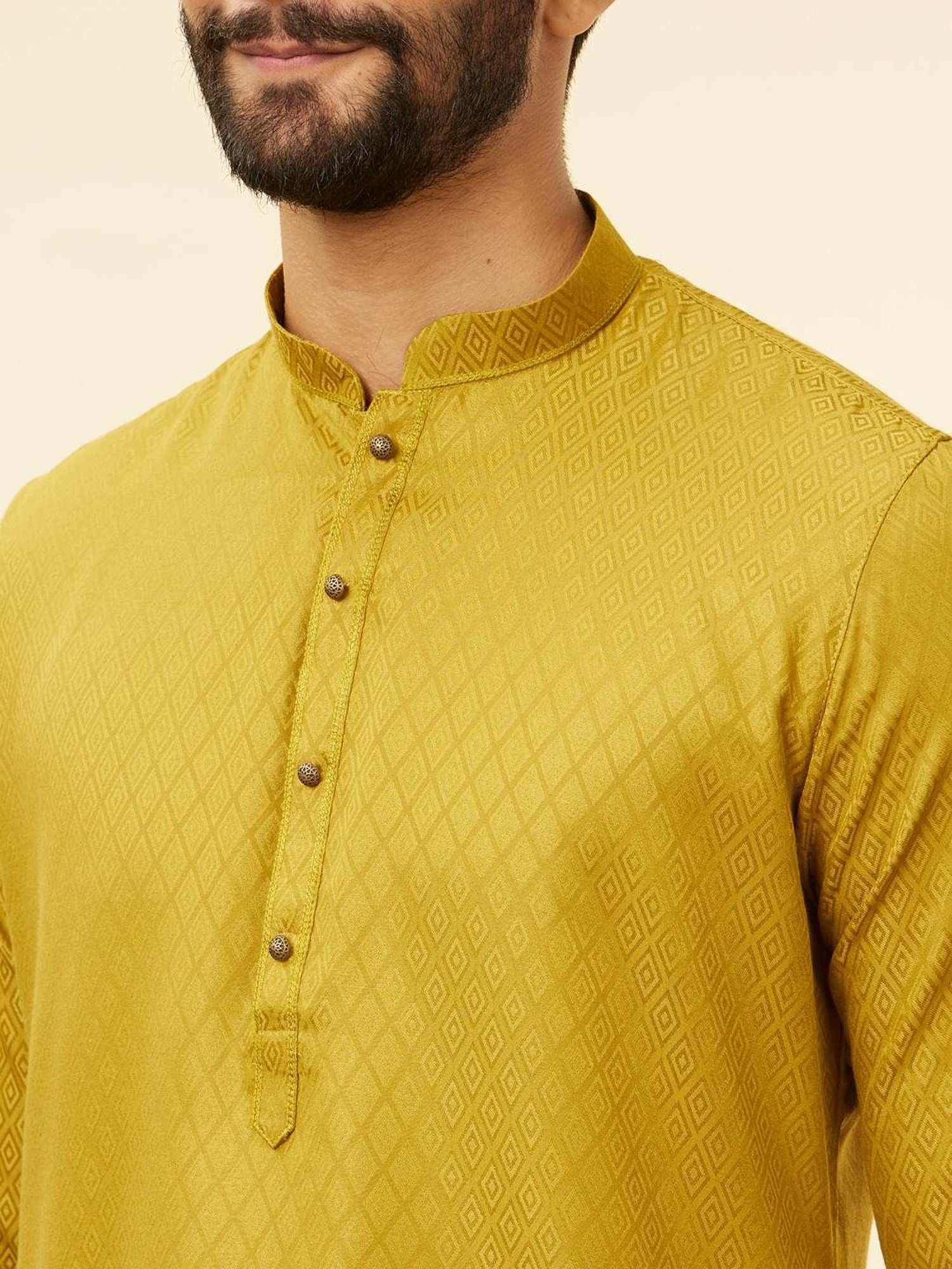 Manyavar Musterd & Begie Regular Fit Printed Kurta Bottom Set