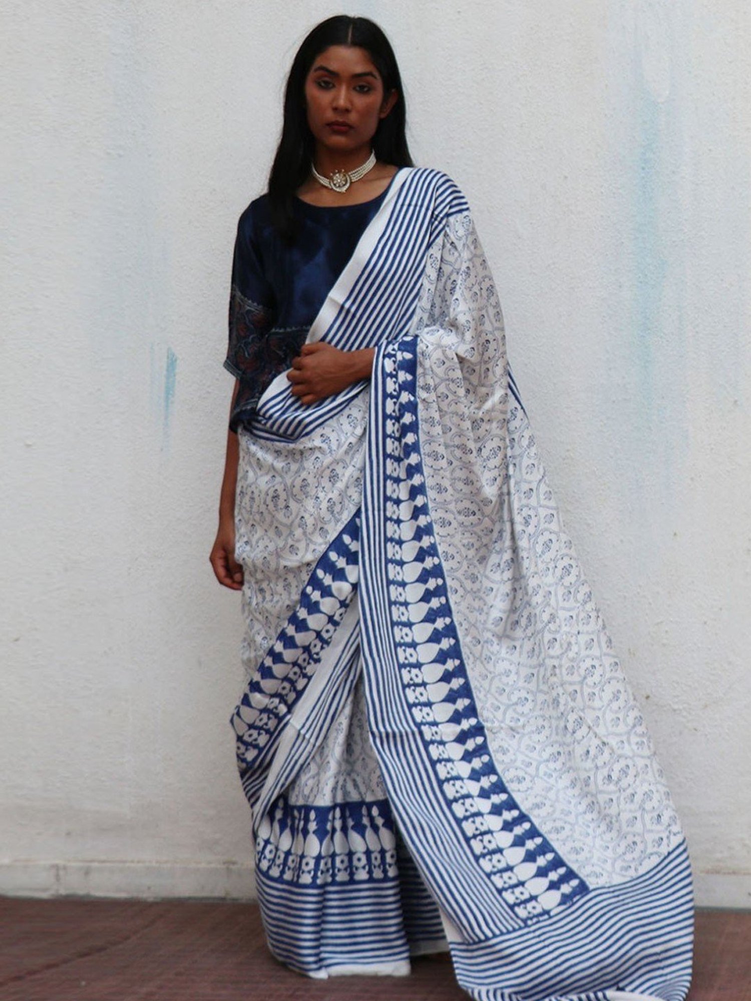 Chidiyaa Where the Wind Flows Mia Kara Blockprinted Modal Silk Saree
