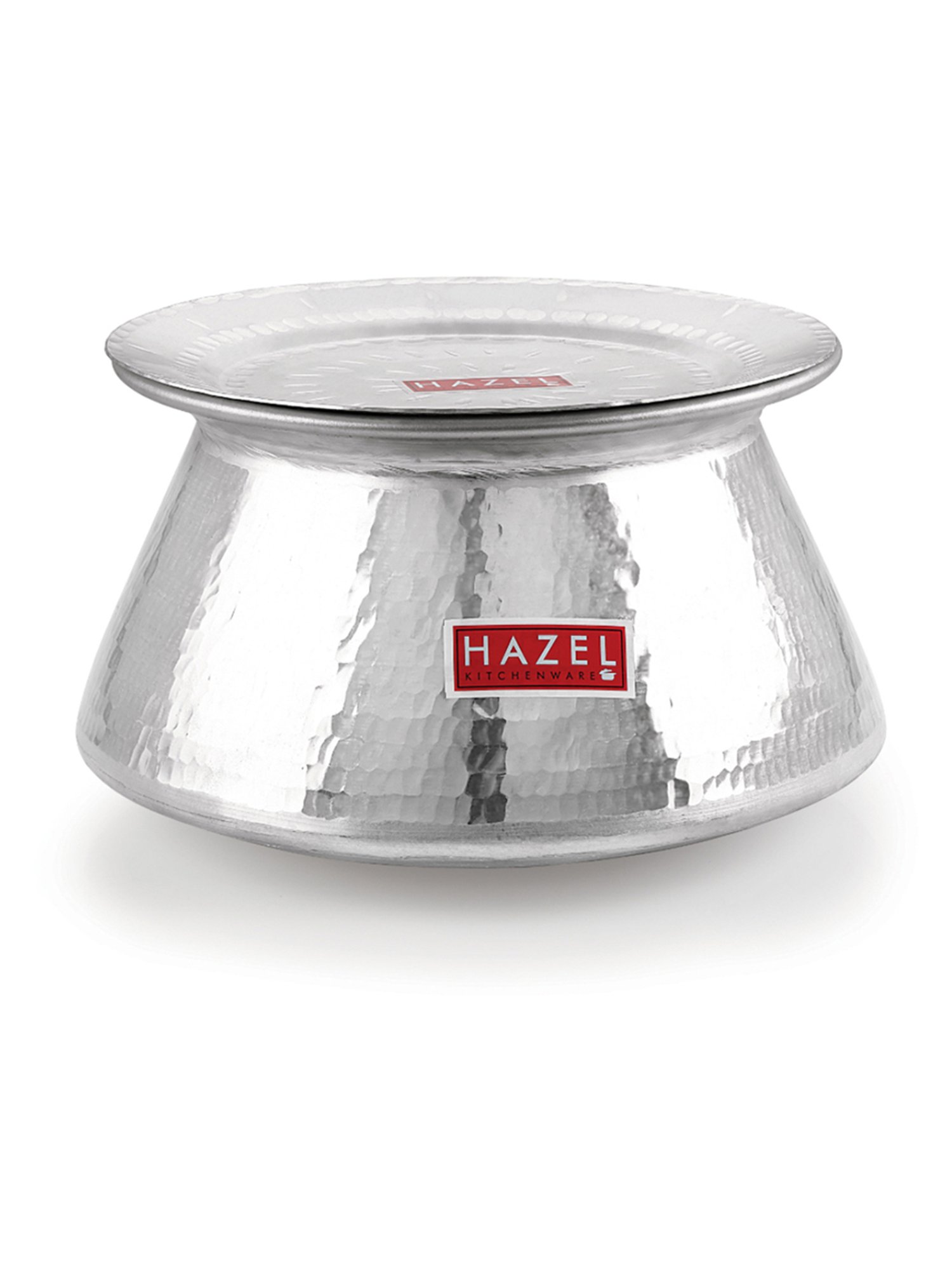 HAZEL Hammered Finish Silver Aluminium Tope or Patila with Lid (Set of 1)