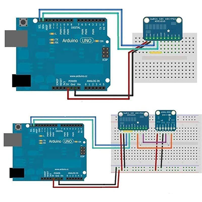 2Pcs ADS1115 AnalogtoDigital Converter 16 Bit 4 Channel ADC PGA Development Board Module with Programmable Gain Amplifier for Arduino Raspberry Pi