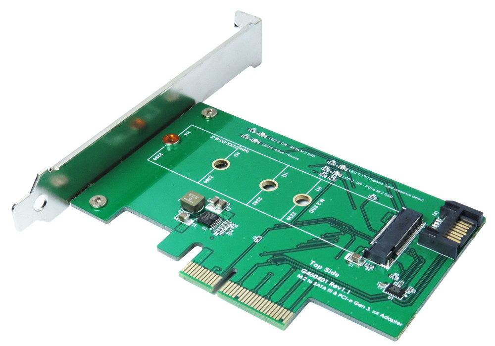 Innocard PCI-e x4 & SATA III to M.2 (M-Key) SSD Adapter with PCI-e Bracket