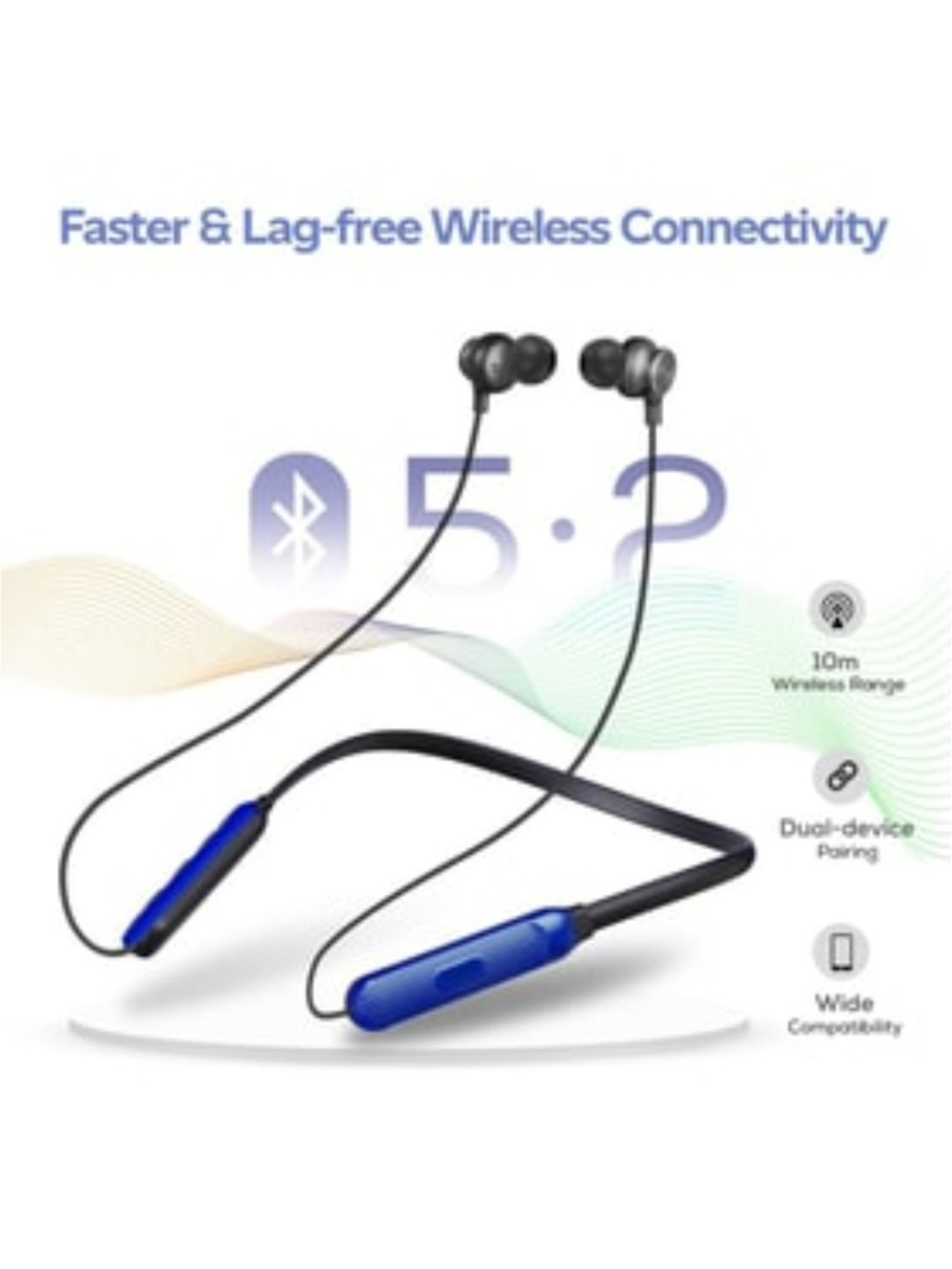 PTron Tangent Duo Bluetooth 5.2 Wireless in-Ear Earbuds with Mic, 24 Hours Playback (Black & Blue)