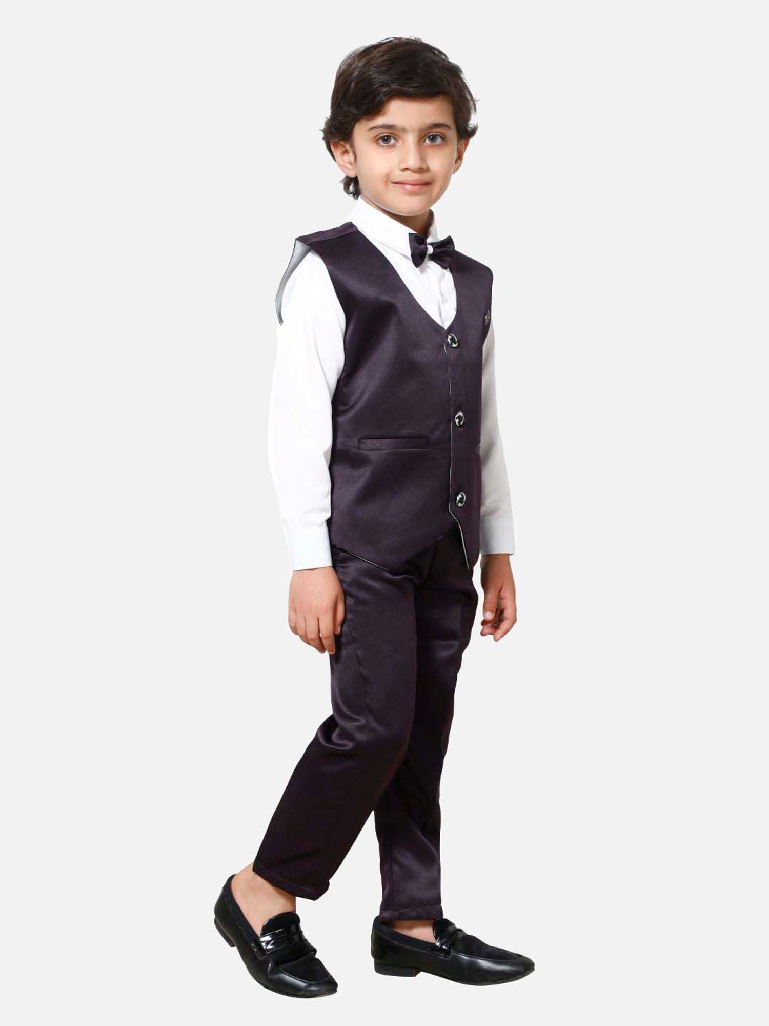 Fourfolds Boys Purple Solid Full Sleeves Clothing Set