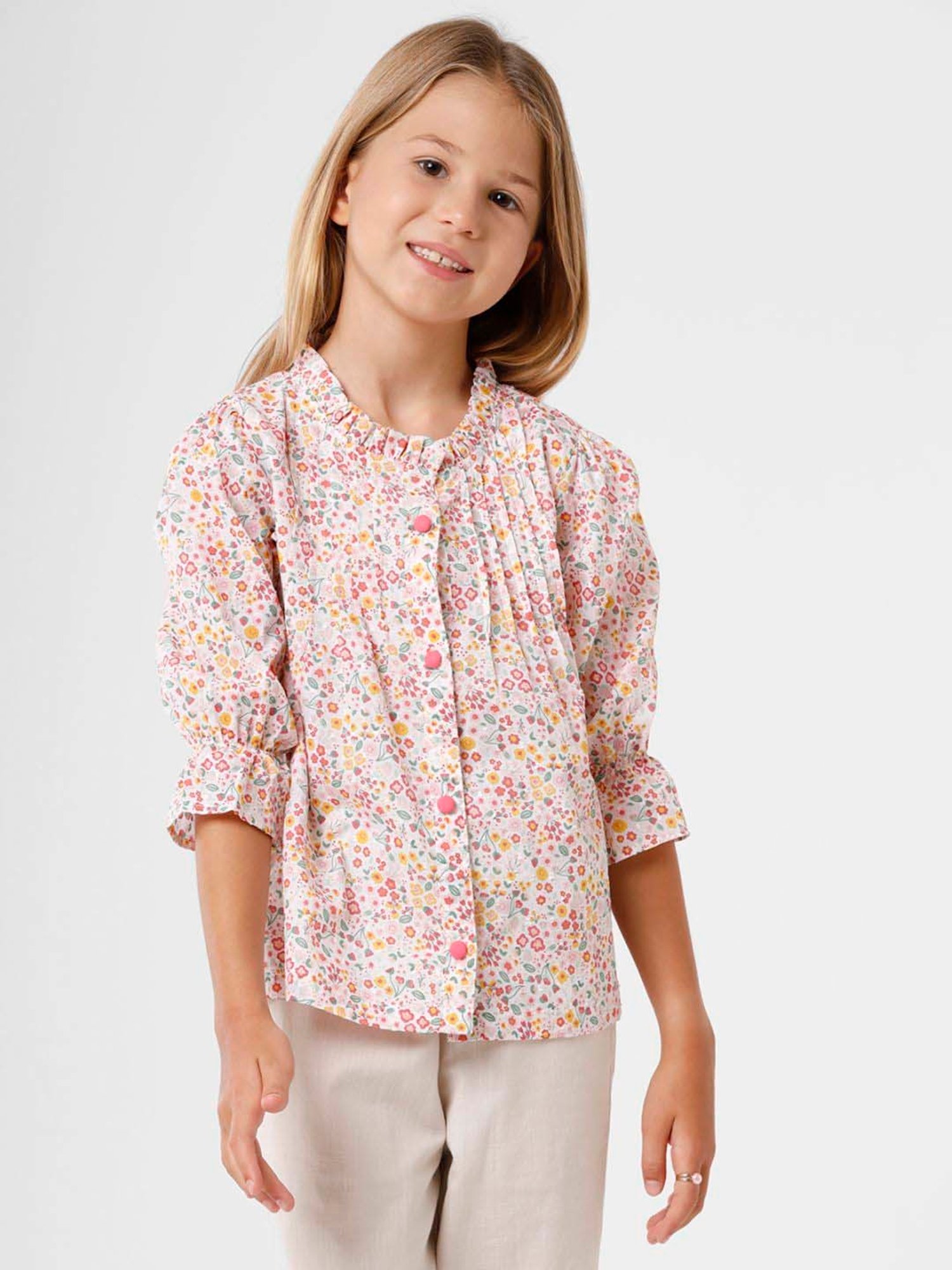 Kate & Oscar Kids Pink Cotton Floral Print Top