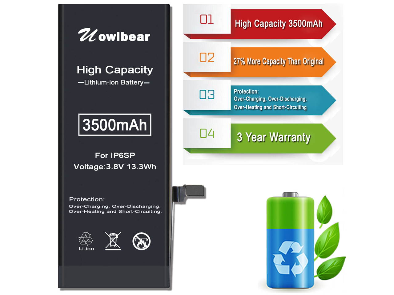 Uowlbear Replacement 6s Plus Battery for 6s Plus A1634 A1687 A1699 with Complete Replacement Kits 0 Cycle -High Capacity