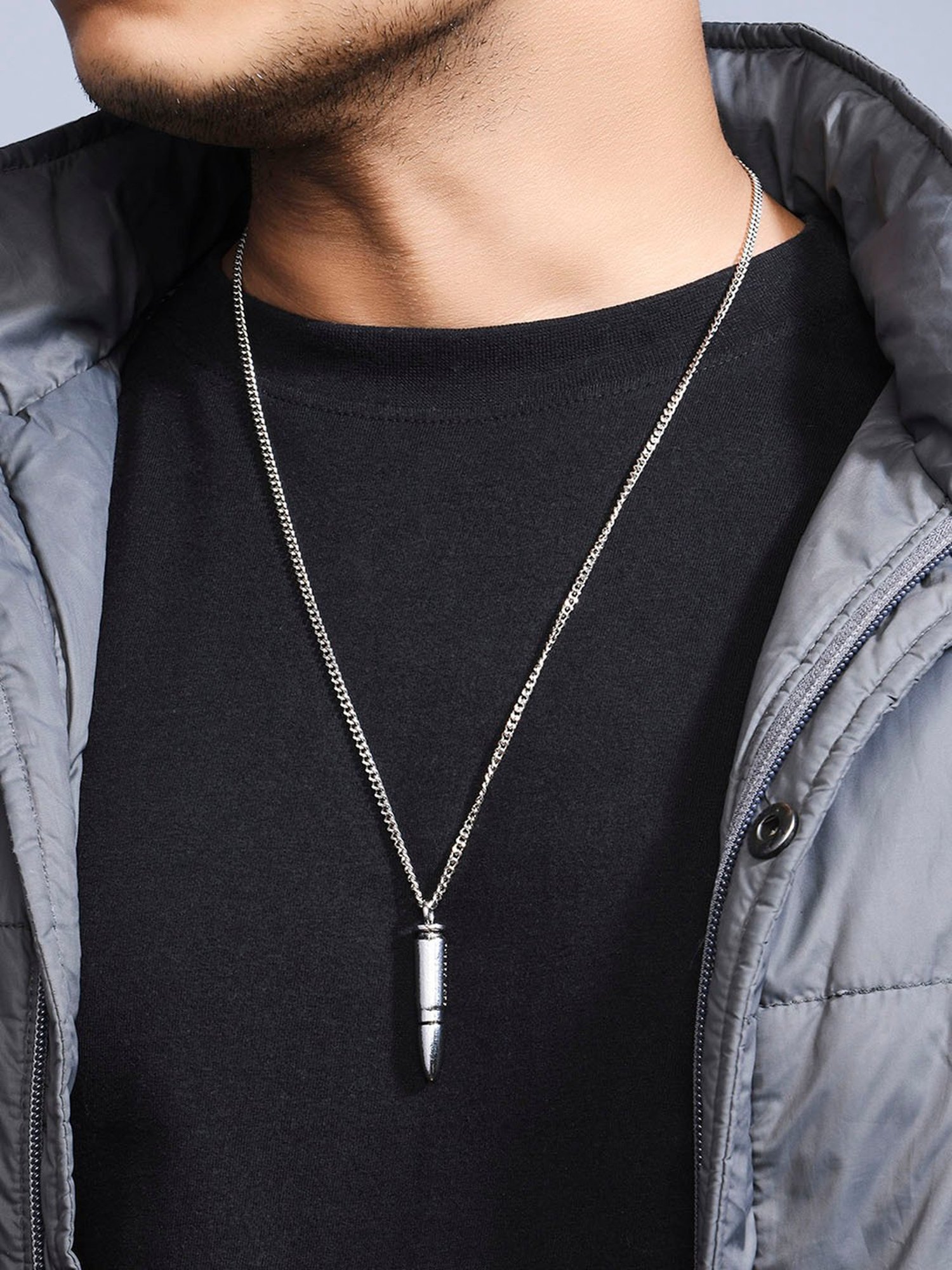 The Bro Code Engraved Silver-Plated Bullet Pendant Necklace for Men