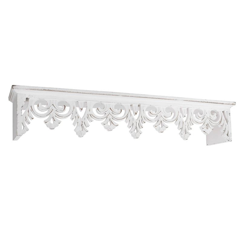 Hand Carved Wood Floating Wall Shelf Whitewashed - Crystal Art Gallery