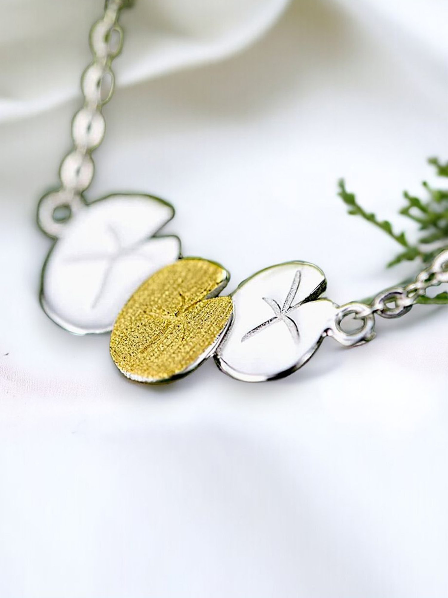 Rihi by P.C. Chandra Jewellers 92.5 Sterling Silver Lotus Leaf Necklace for Women & Girls