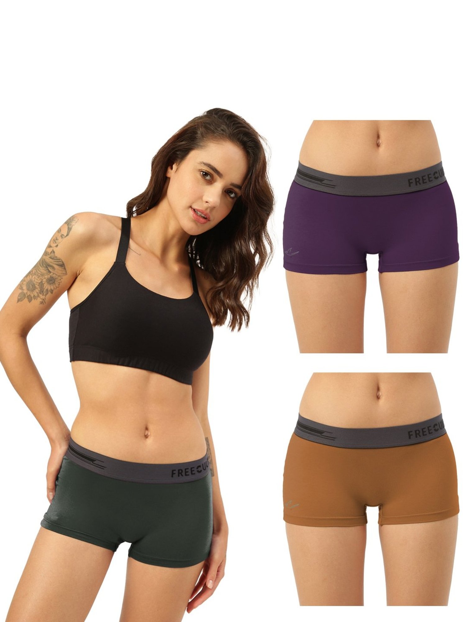 Freecultr Multicolored Plain Boy-Shorts Panties - Pack Of 3