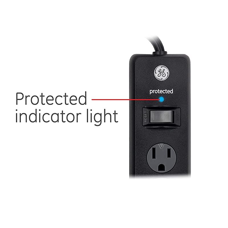 Black 6 Outlet Sur Protector 3 Ft Extension Cord Power Strip 800 Joules TwistToClose Safety Covers 47224