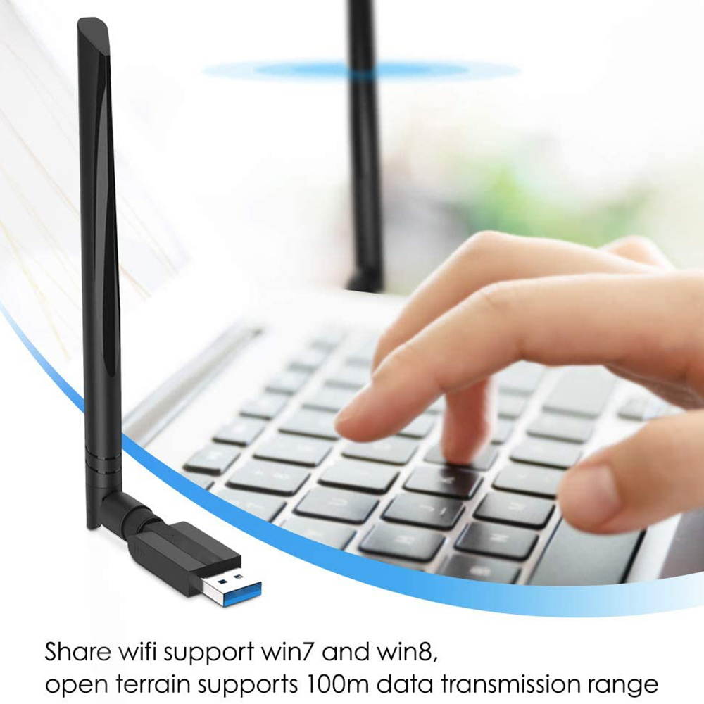 WiFi Adapter, AC1200 Dual Band (5.8G/Max 867Mbps & 2.4G/Max 300Mbps) Wireless Network USB 3.0 Wifi Dongle with 5dBi Antenna for PC/Desktop/Laptop, Support Windows XP Vista/7/8/8.1/10, Mac Os X