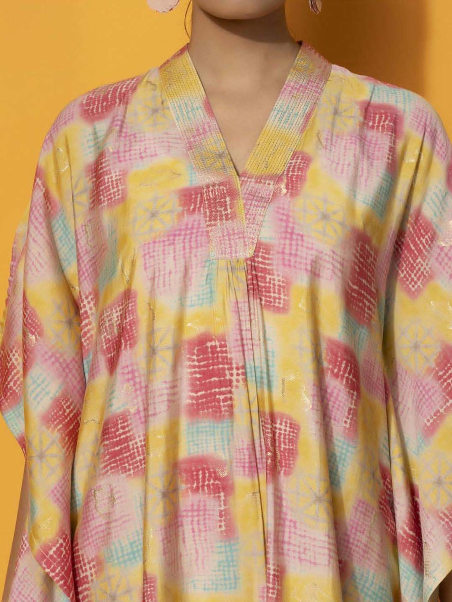 Libas Yellow Printed Silk Blend Co-Ords