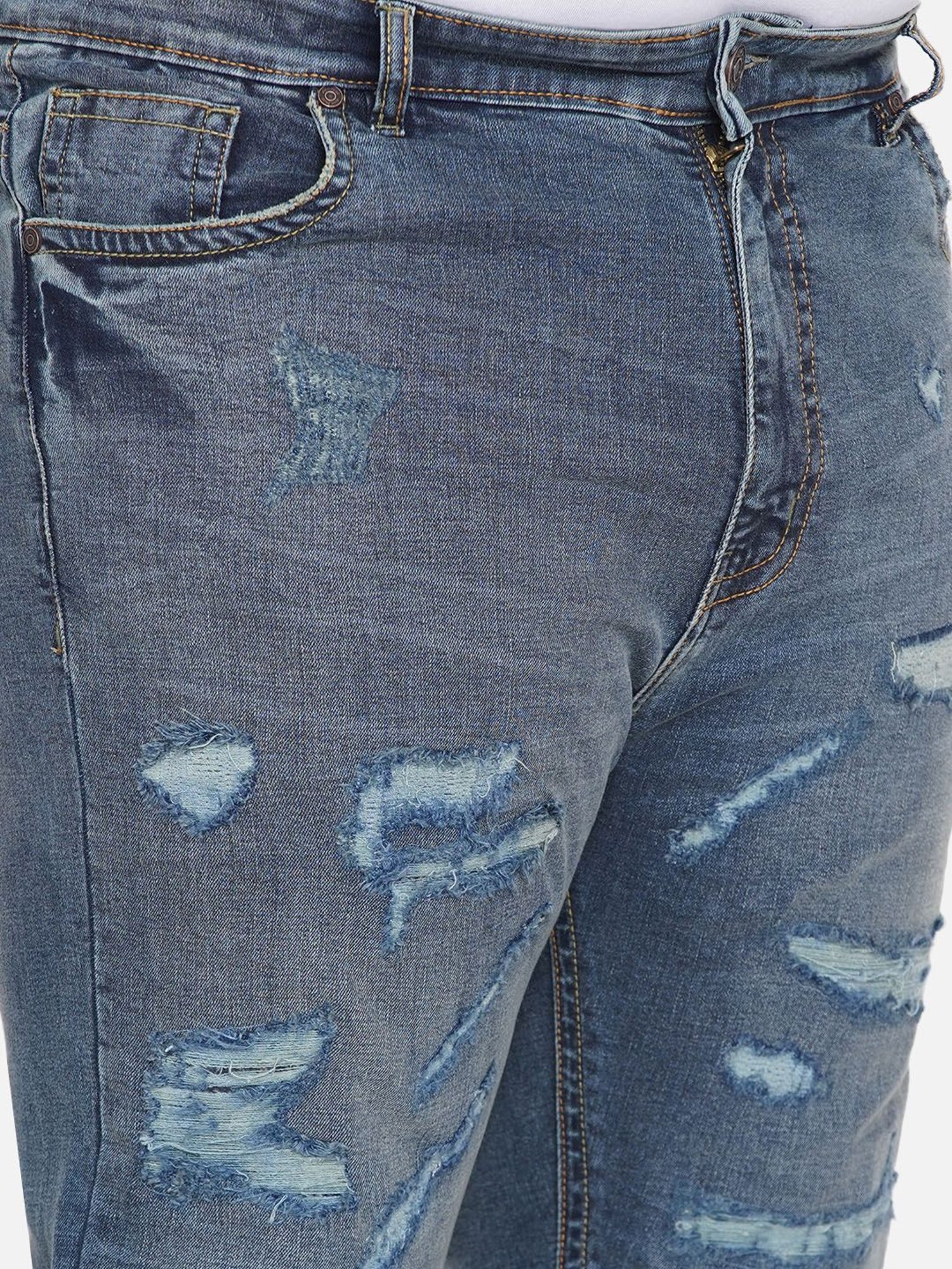 John Pride Blue Cotton Plus Size Distressed Jeans