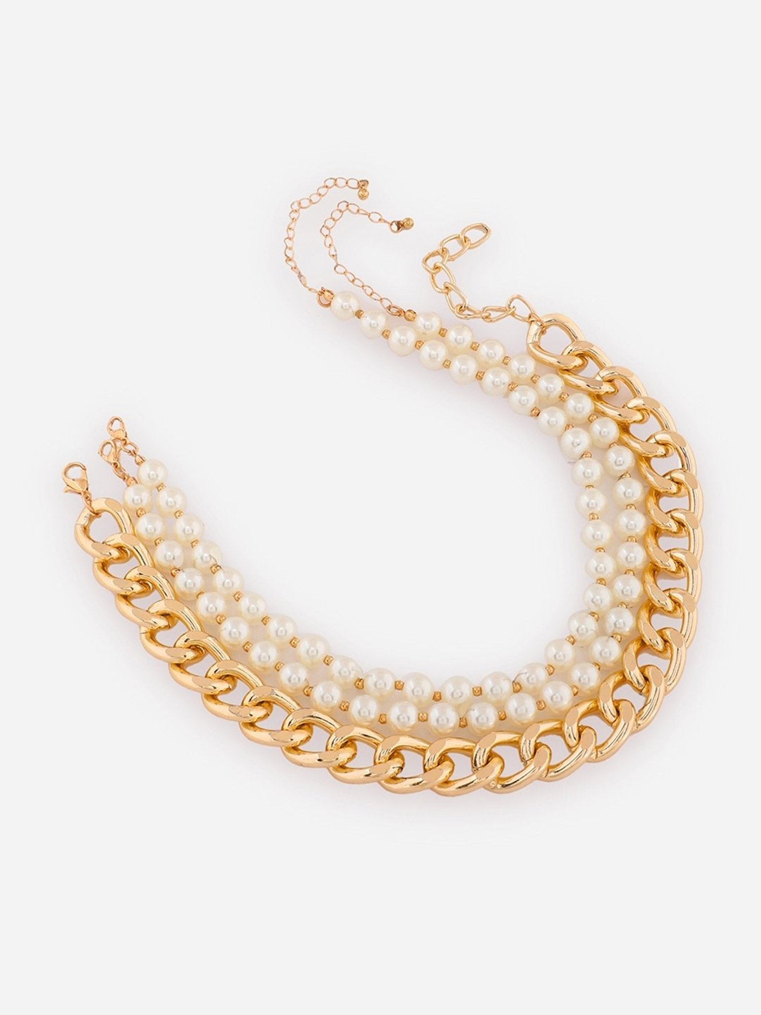 ToniQ White Pearl Gold-Plated Linked Chain Choker Necklace for Women