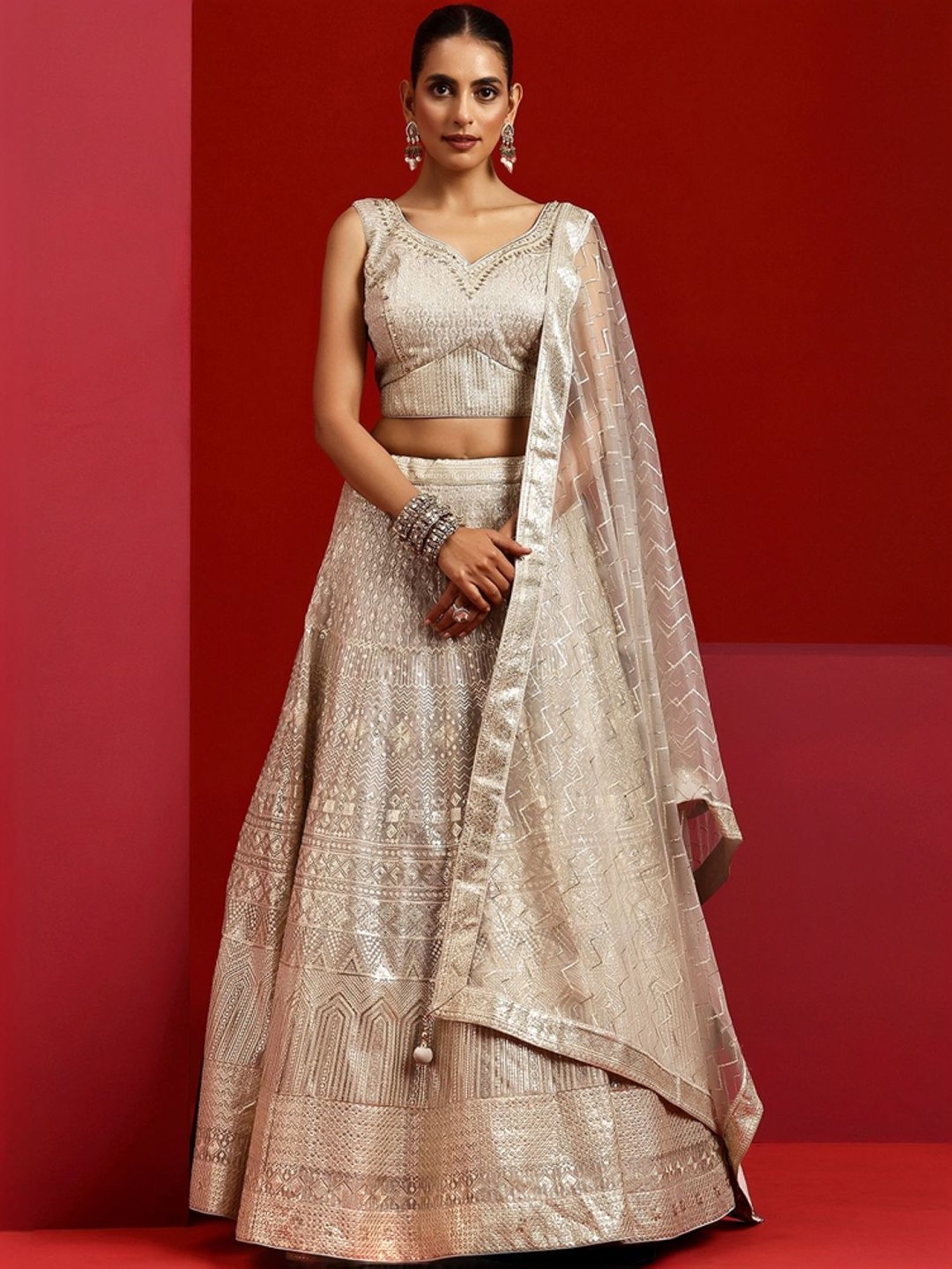 Libas Art Grey Embellished Lehenga Choli Set With Dupatta