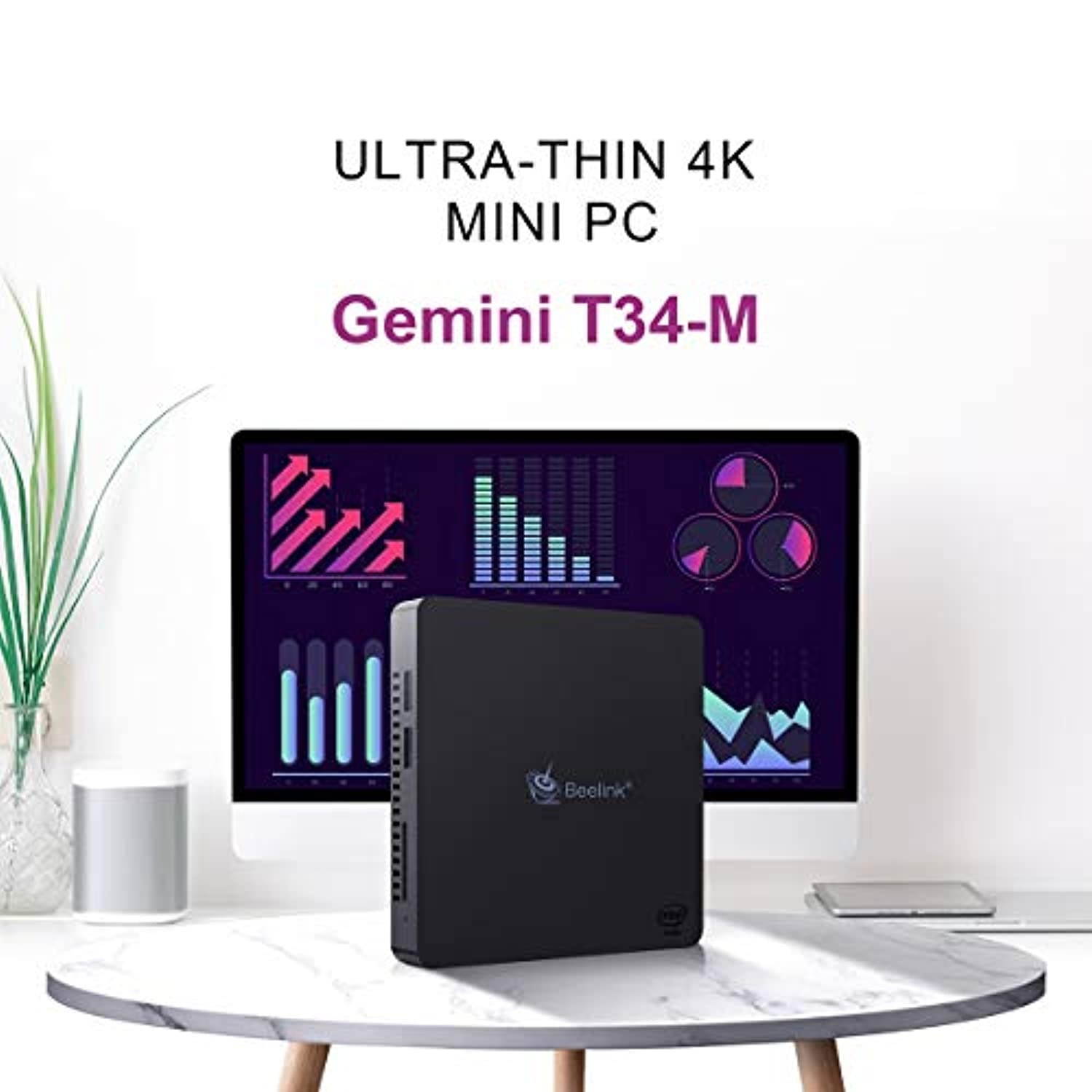 Beelink T34-M Mini PC Windows 10 Pro Quad Core Intel N3450(up to 2.2GHz) Mini Desktop Computer 4K HDMI and VGA DDR4 6GB RAM 128GB SSD, 2.4G/5G WiFi, Gigabit Ethernet, USB 3.0, BT4.0 Support Auto Power