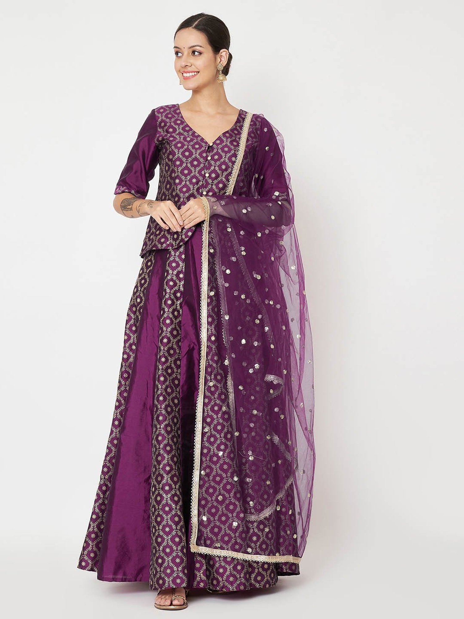 studiorasa Purple Block Print Lehnga Choli Set With Dupatta