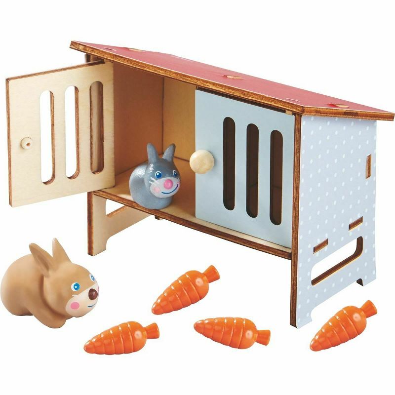 HABA Little Friends Rabbit Mimi - Includes Mommy & Baby Bunny with Carrots & Hutch