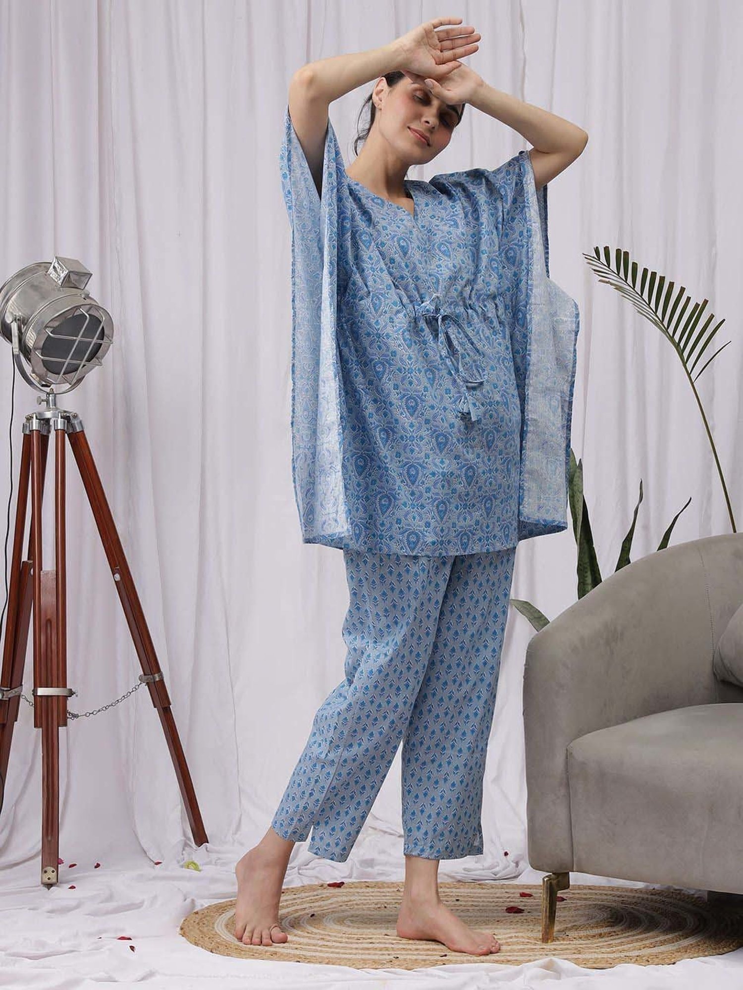 NEUDIS Blue Printed Kaftan Pyjamas Set