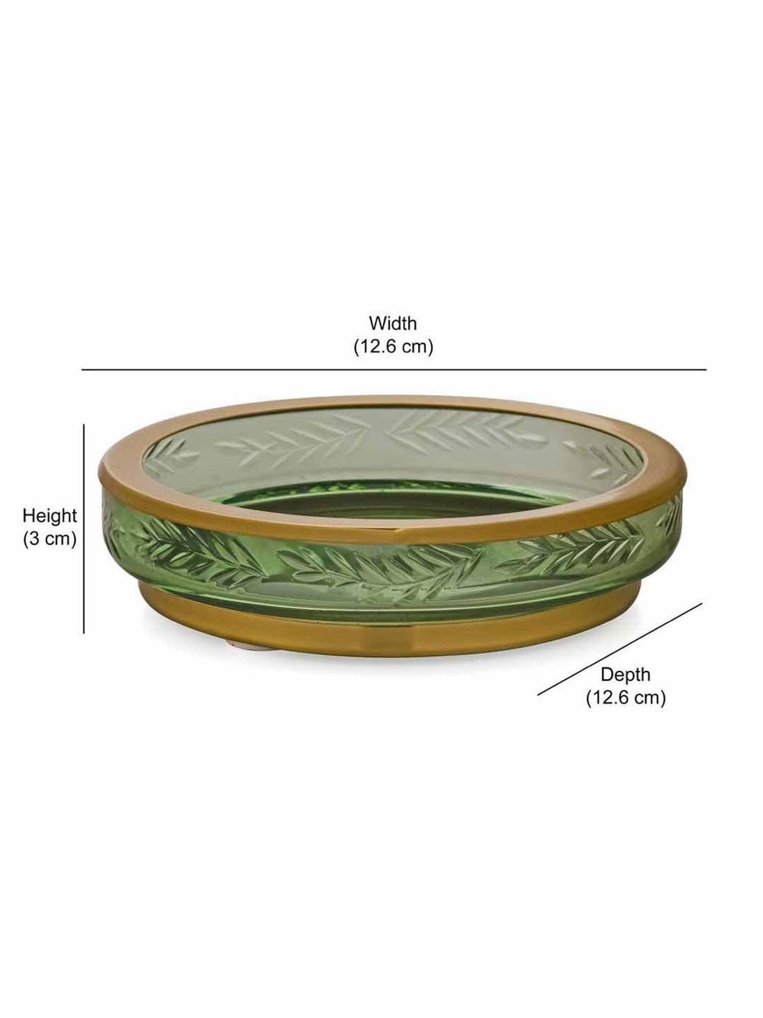 @Home Green & Gold Glass Round Soap Dish