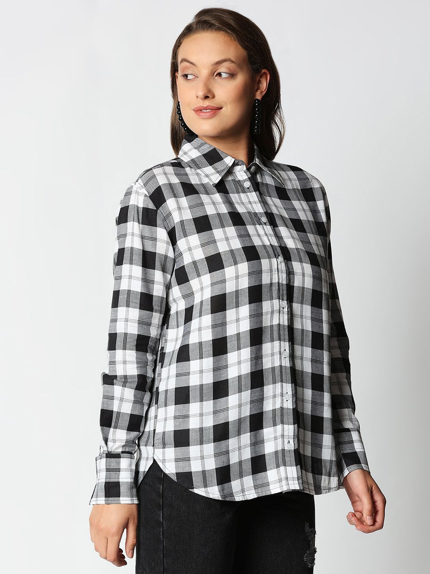Remanika Black & White Pure Cotton Chequered Shirt