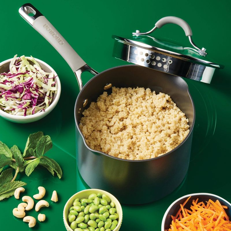 Circulon Elementum 3qt Hard Anodized Aluminum Nonstick Sauce Pan with Lid Gray