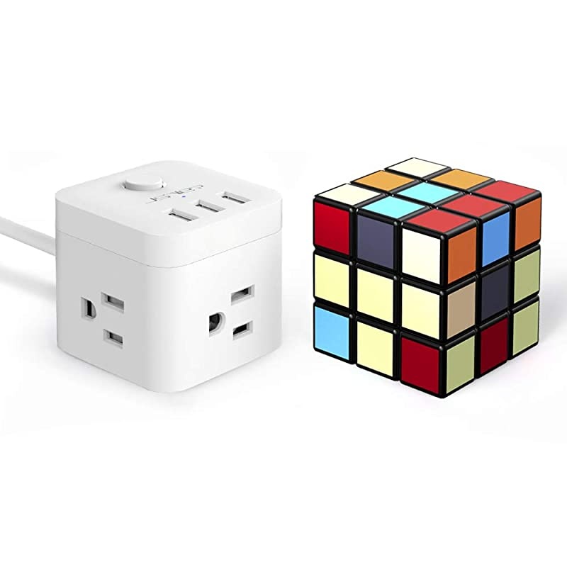 Power Strip with USB Ports  USB Power Strip, 4.92 Ft Extension Cord with 3 Outlets 3 USB Ports, Power Cube with USB for Travel, Home, Office, Phones, iPhone X/XS/XR, Tablets, Cruise Ship (White)