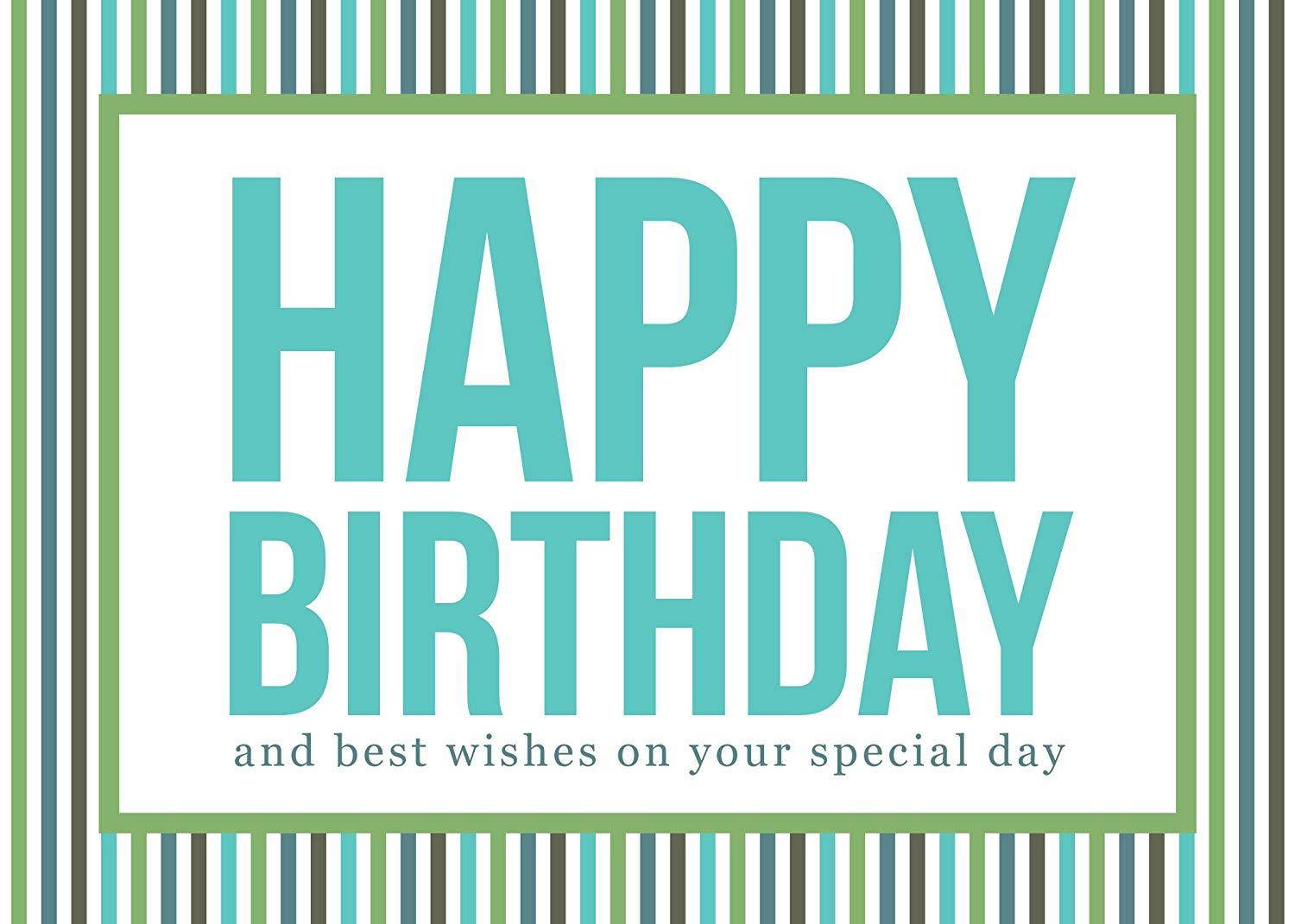 Birthday Greeting Cards - B1604. Greeting Cards Featuring a Happy Birthday Message Surrounded by Colorful Stripes. Box Set Has 25 Greeting Cards and 26 Bright White Envelopes.