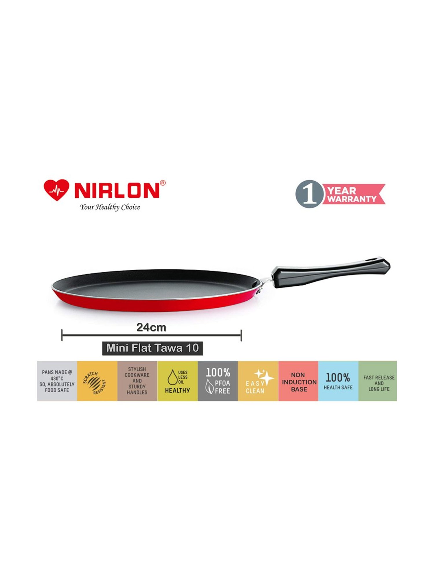Nirlon Non-Stick Red Aluminium Tawa & Grill Pan Combo Set of 2 Pieces