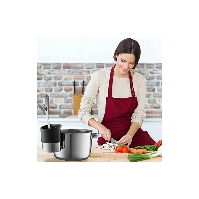 Spoon Rests for Kitchen - Stainless Steel Spoon Dock for Utensils - Cup Hangs on Saucepans, Pots for Preparing, Serving Food Without a Mess - Use as a Measuring Cup, Mix, Pouring (Red)