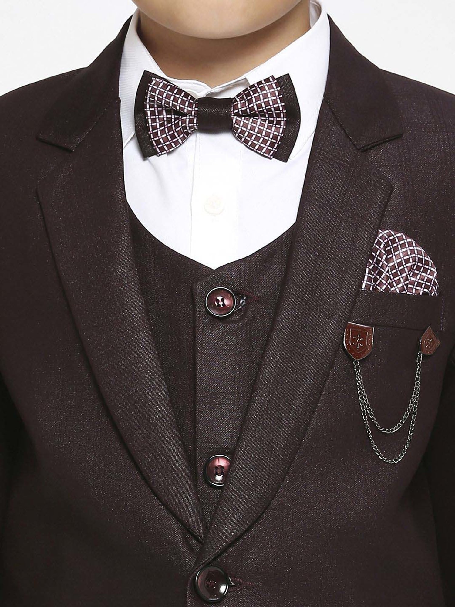 Fourfolds Boys Blue & White Solid Full Sleeves Suit Set