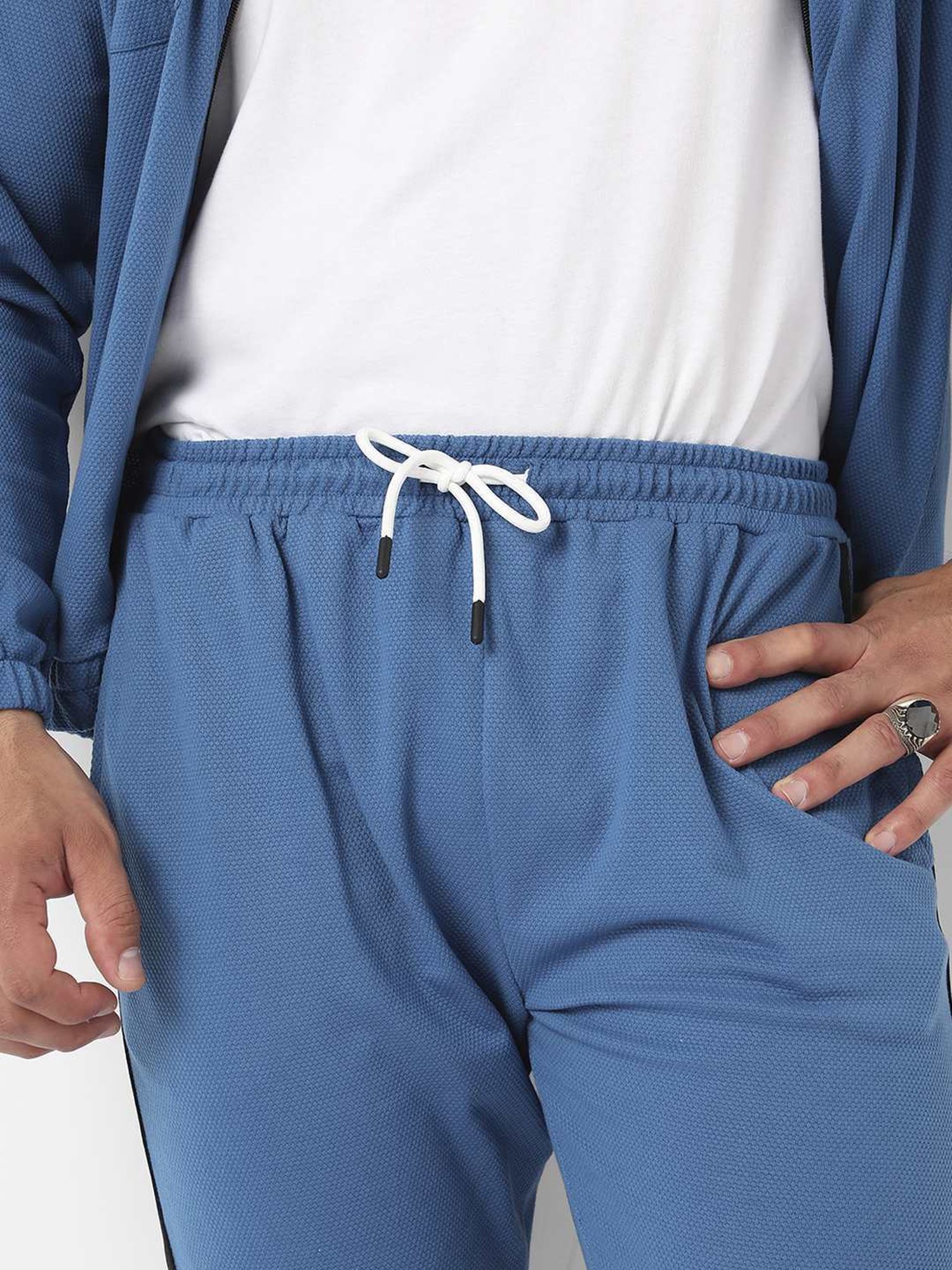 Instafab Plus Azure Blue Regular Fit Plus Size Tracksuit