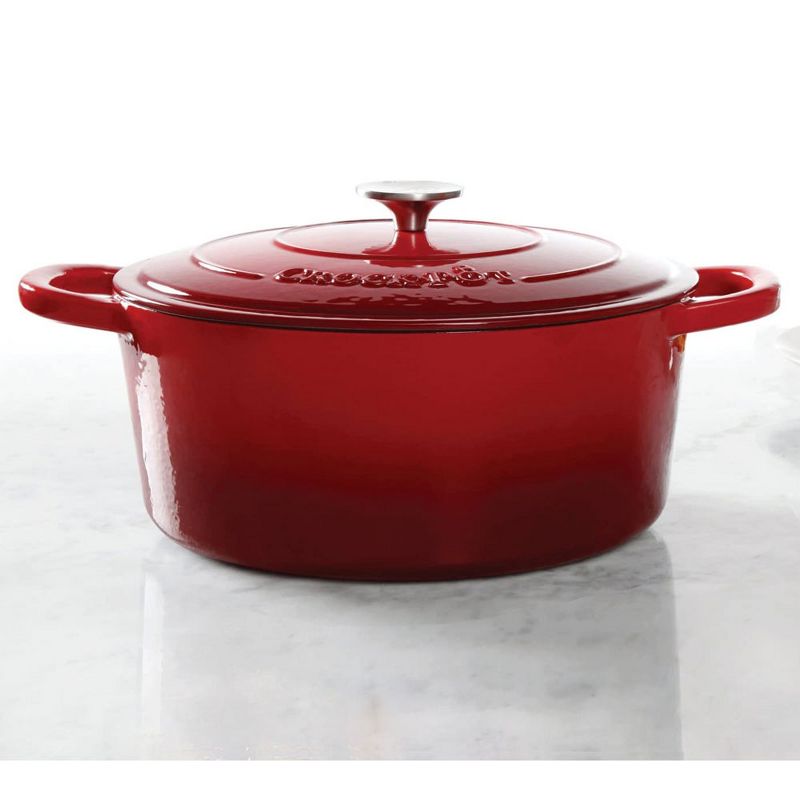 Crock-Pot 109470.02 7 Quart Durable Oval Enamel Cast Iron Covered Dutch Oven Slow Cooker, Red