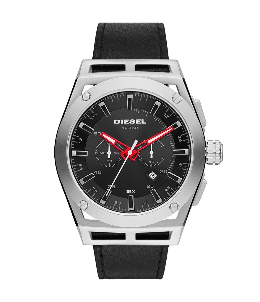 Diesel Timeframe Chronograph Black Leather Watch