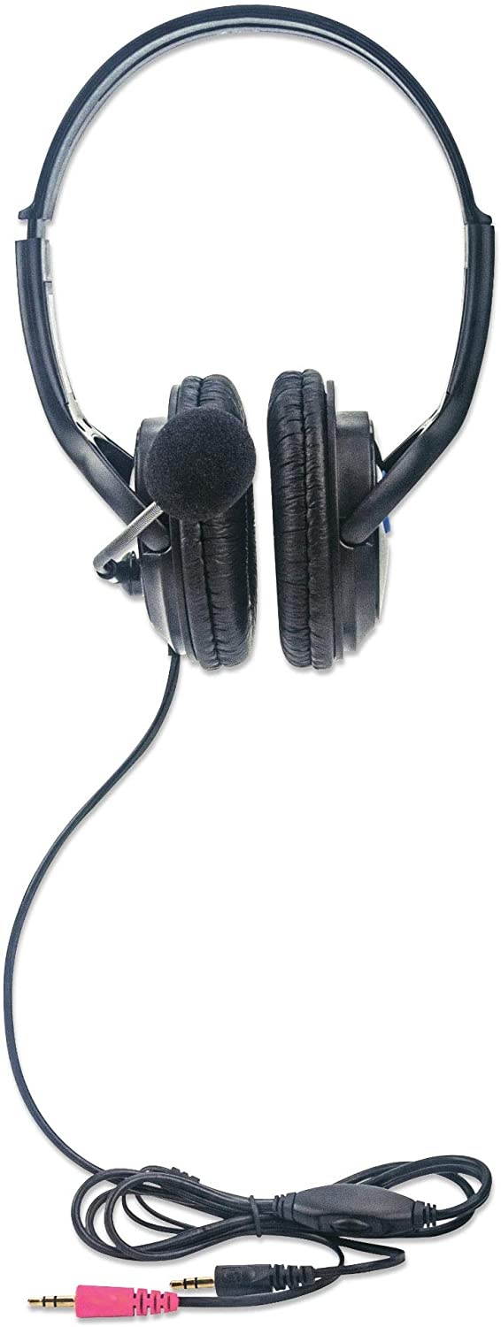 Stereo Headset  Lightweight Over-Ear Design 6 ft. (1.8 m) Connecting Cable and Two 3.5 mm Plugs for Audio and Built-in Adjustable Microphone