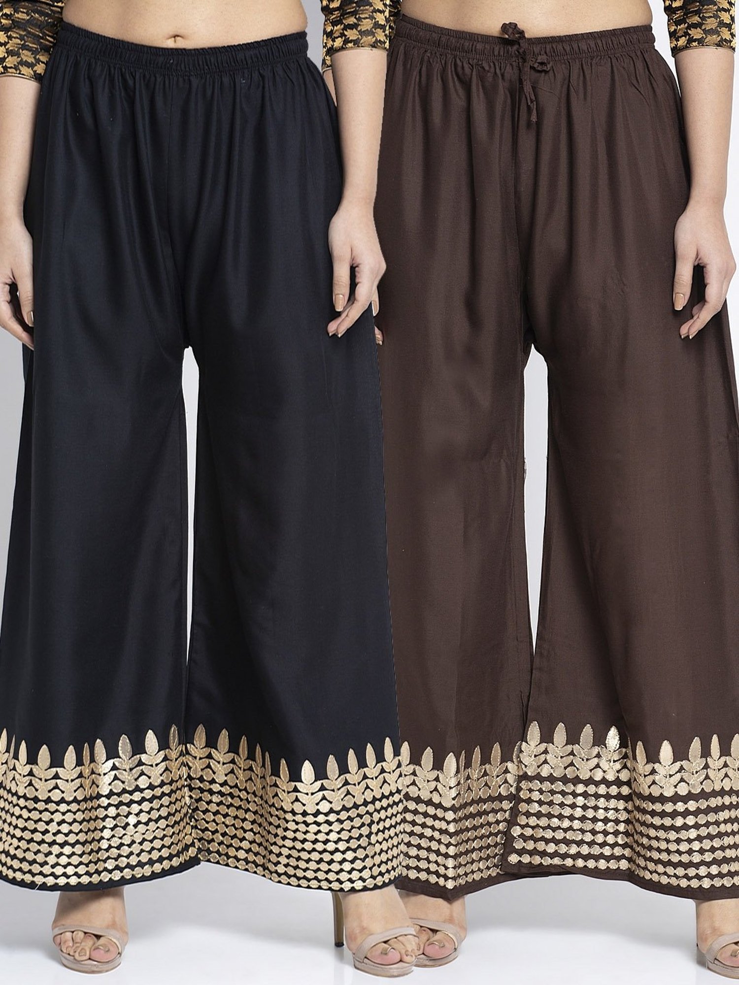 Gracit Black & Brown Flared fit Rayon Palazzo Pack of - 2