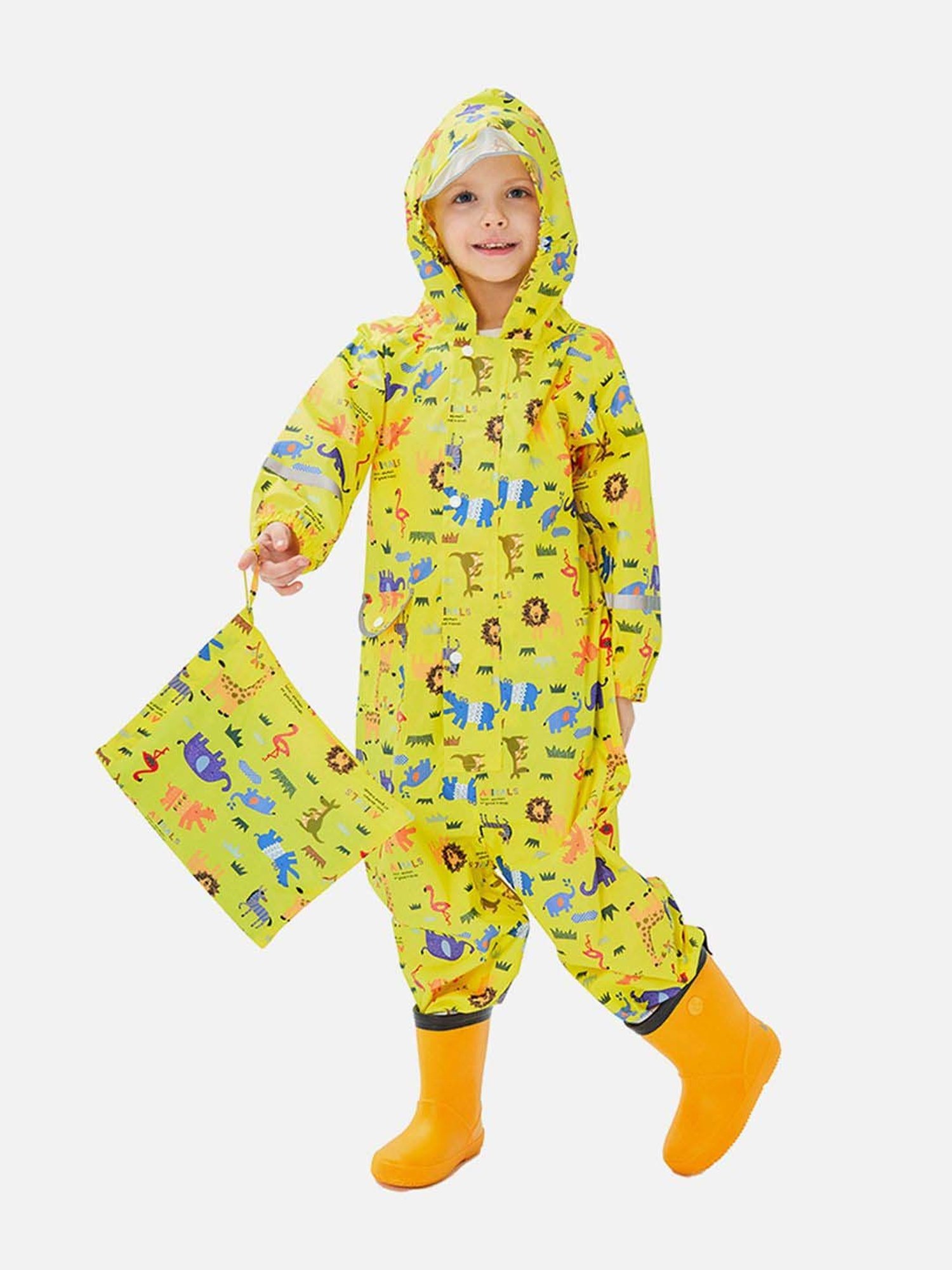 Little Surprise Box Kids Yellow Printed Full Sleeves Raincoat