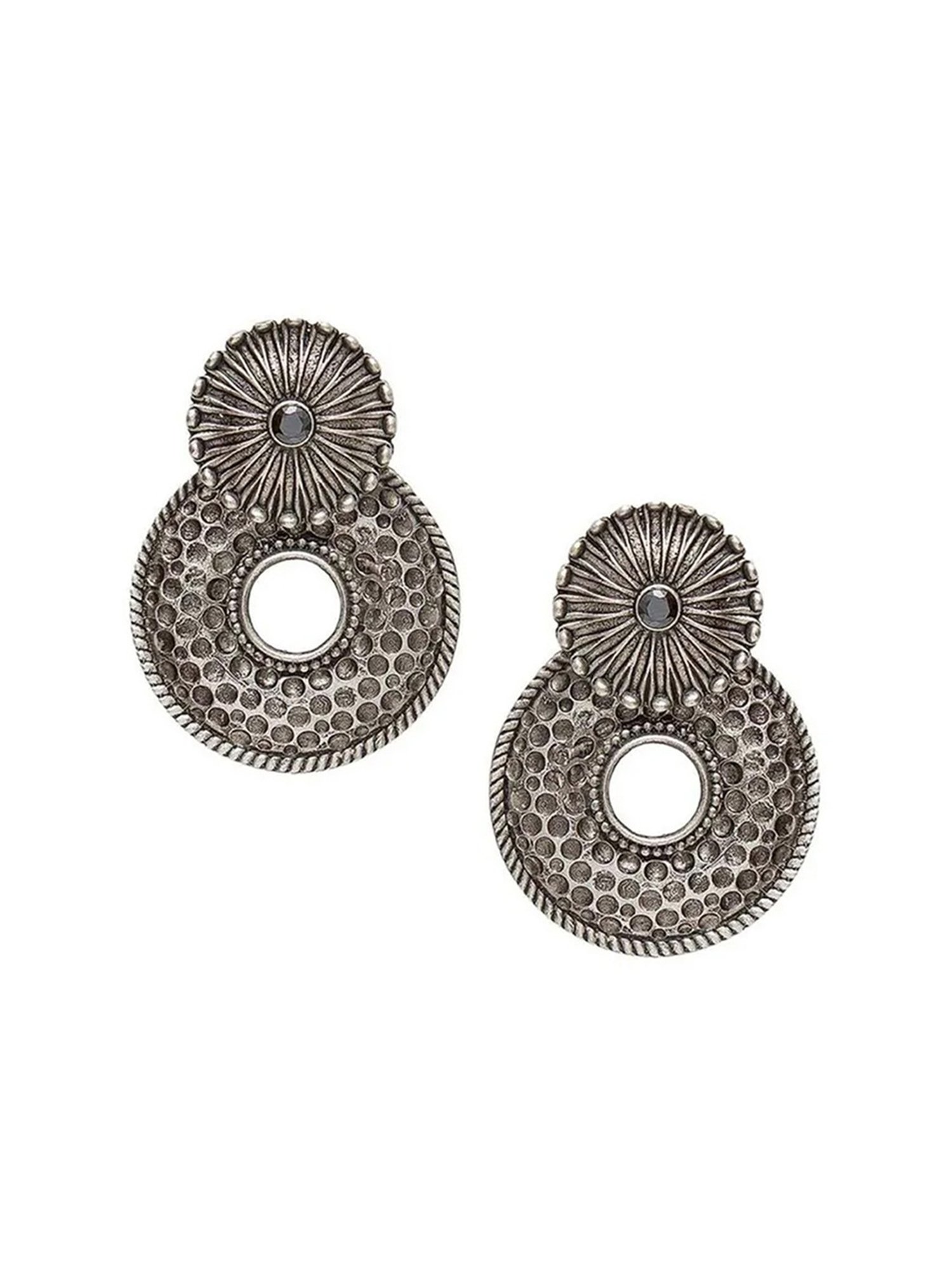 Oomph Jewellery Oxidized Silver Ethnic Hand Made Hammered Look Silver Look Alike Stud Earrings