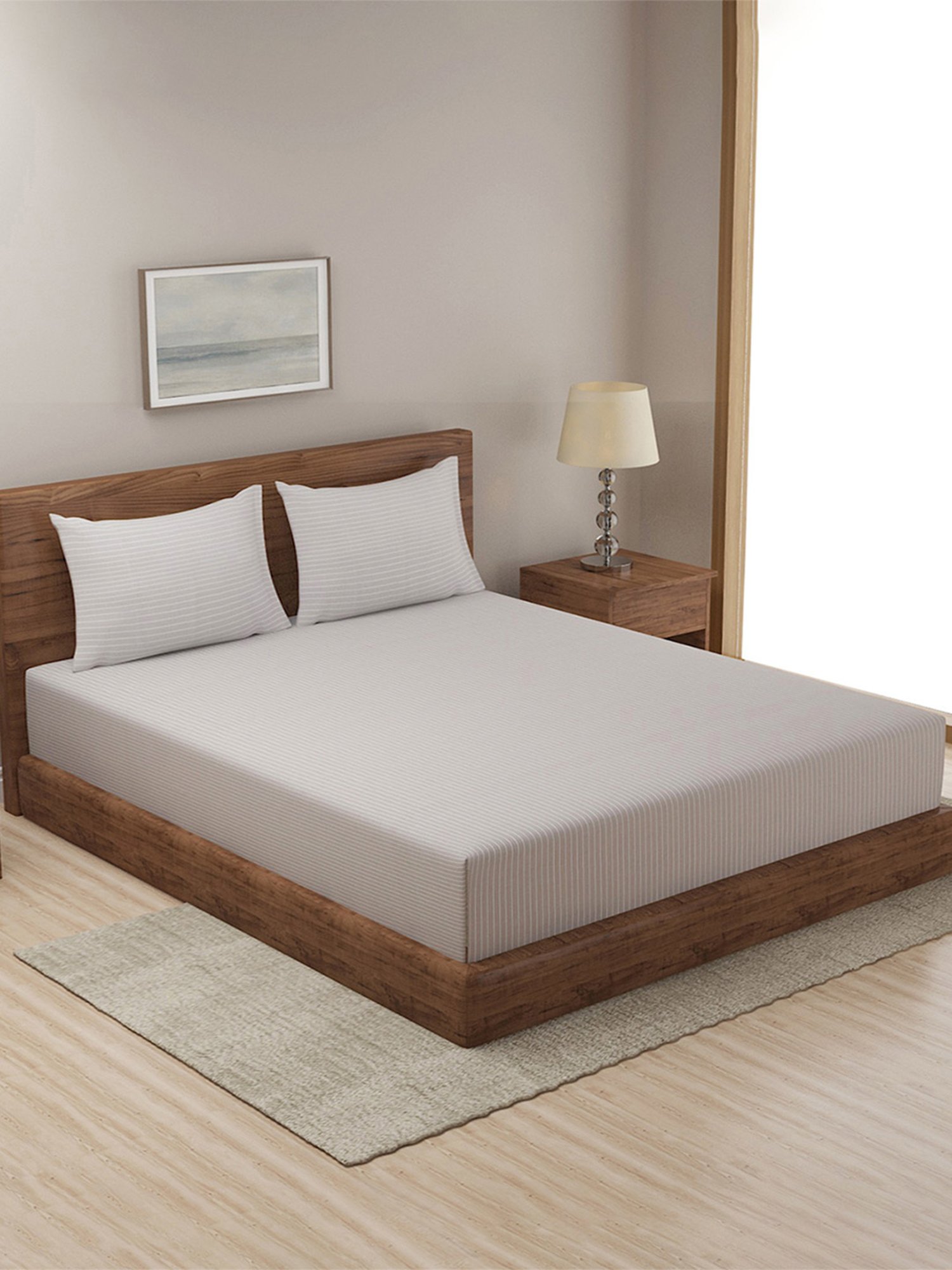 Fabindia Home Nile Grey Cotton Single Bed Sheet with Pillow Cover