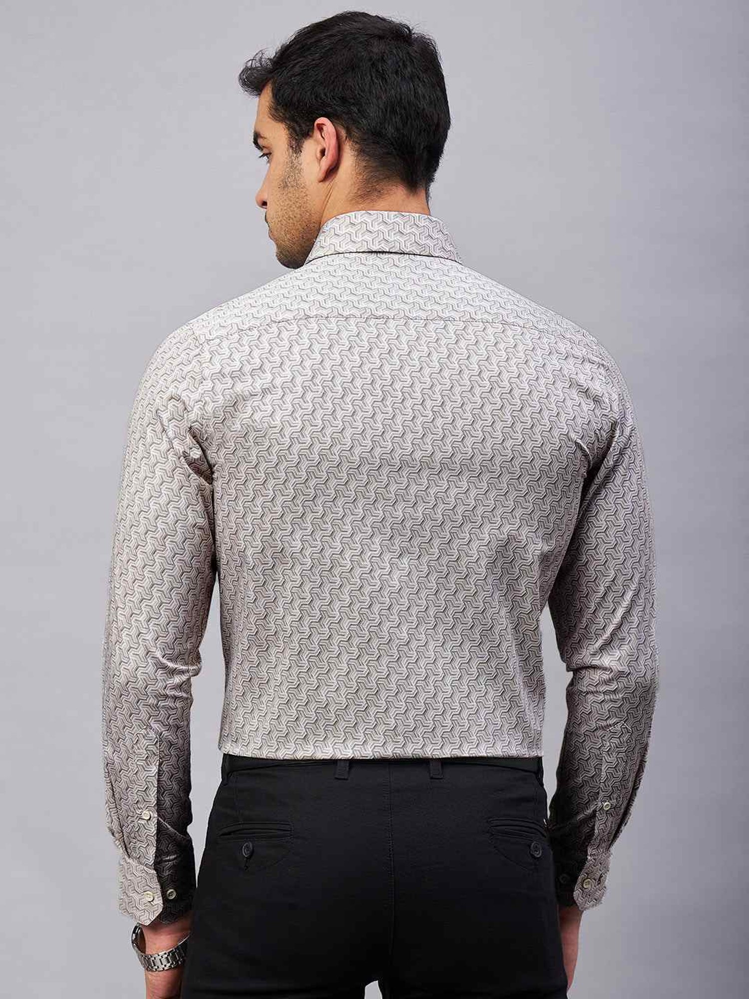 Louis Stitch Cream Cotton Regular Fit Printed Shirt