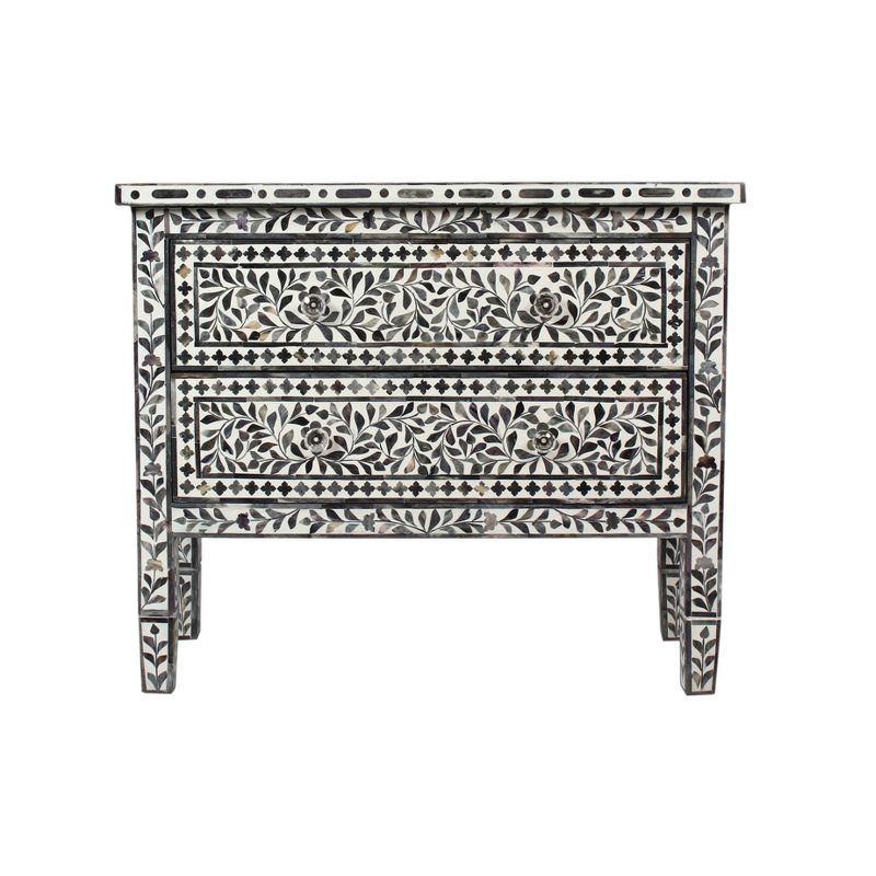 Kaylee's Garden Mosaic 2 Drawer Accent Chest Gray - Treasure Trove Accents