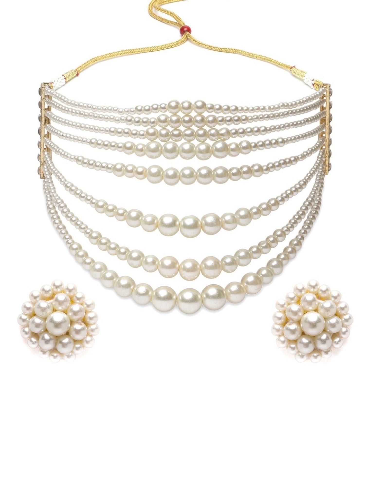 Karatcart Pearl Multilayer Beaded Choker Necklace Set for Women