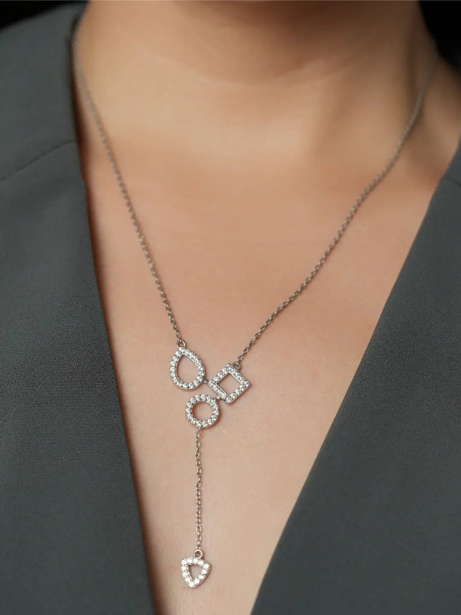 Mabel 92.5 Sterling Silver Rhodium-Plated Teardrop Halos Lariat