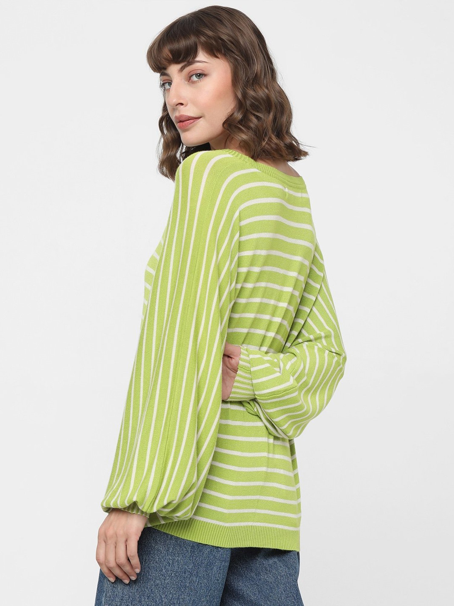 Vero Moda Green & White Striped Pullover
