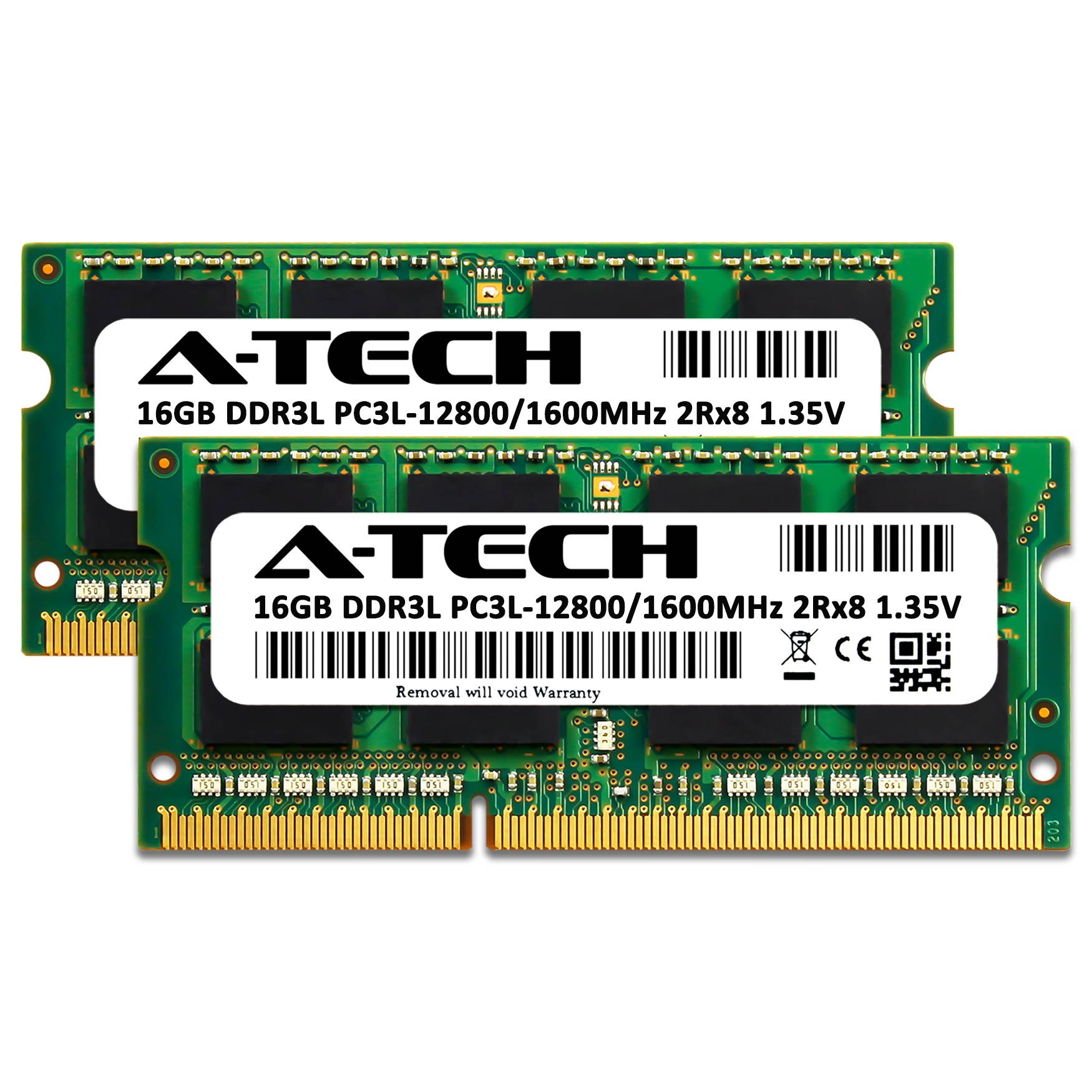 A-Tech 16GB DDR3 / DDR3L 1600MHz SODIMM PC3-12800 2Rx8 1.35V CL11 Non-ECC Unbuffered 204-Pin SO-DIMM Notebook Laptop RAM Memory Upgrade Module